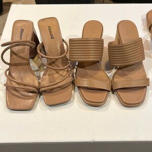 New Caslon Lamia Leather Open Toe Block Heel Slides Slip On Sandal Tan  Sz 10